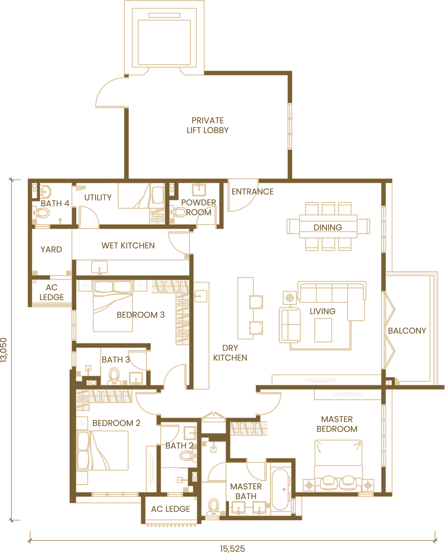 Type A · 3 Bedroom floor plan